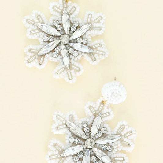 White Christmas Snowflake Beaded Earrings