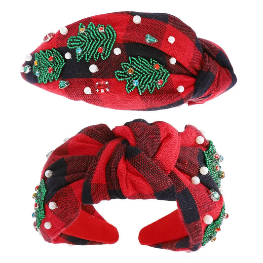 Rhinestone Beaded Christmas Top Knot Headband