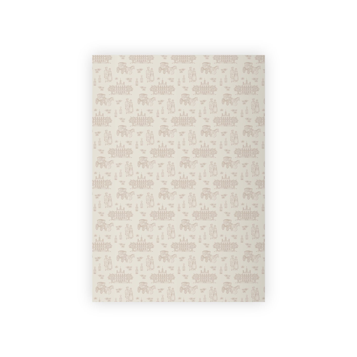Neutral Beige Holiday Wrapping Paper Roll — Minimal Village Pattern