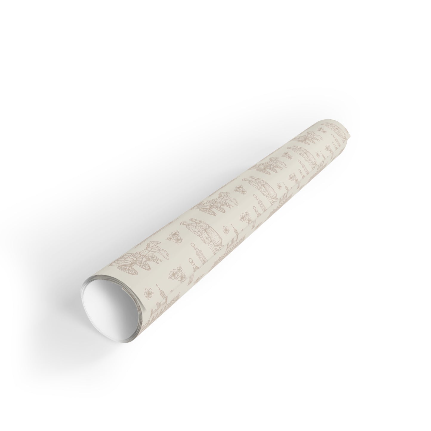 Neutral Beige Holiday Wrapping Paper Roll — Minimal Village Pattern