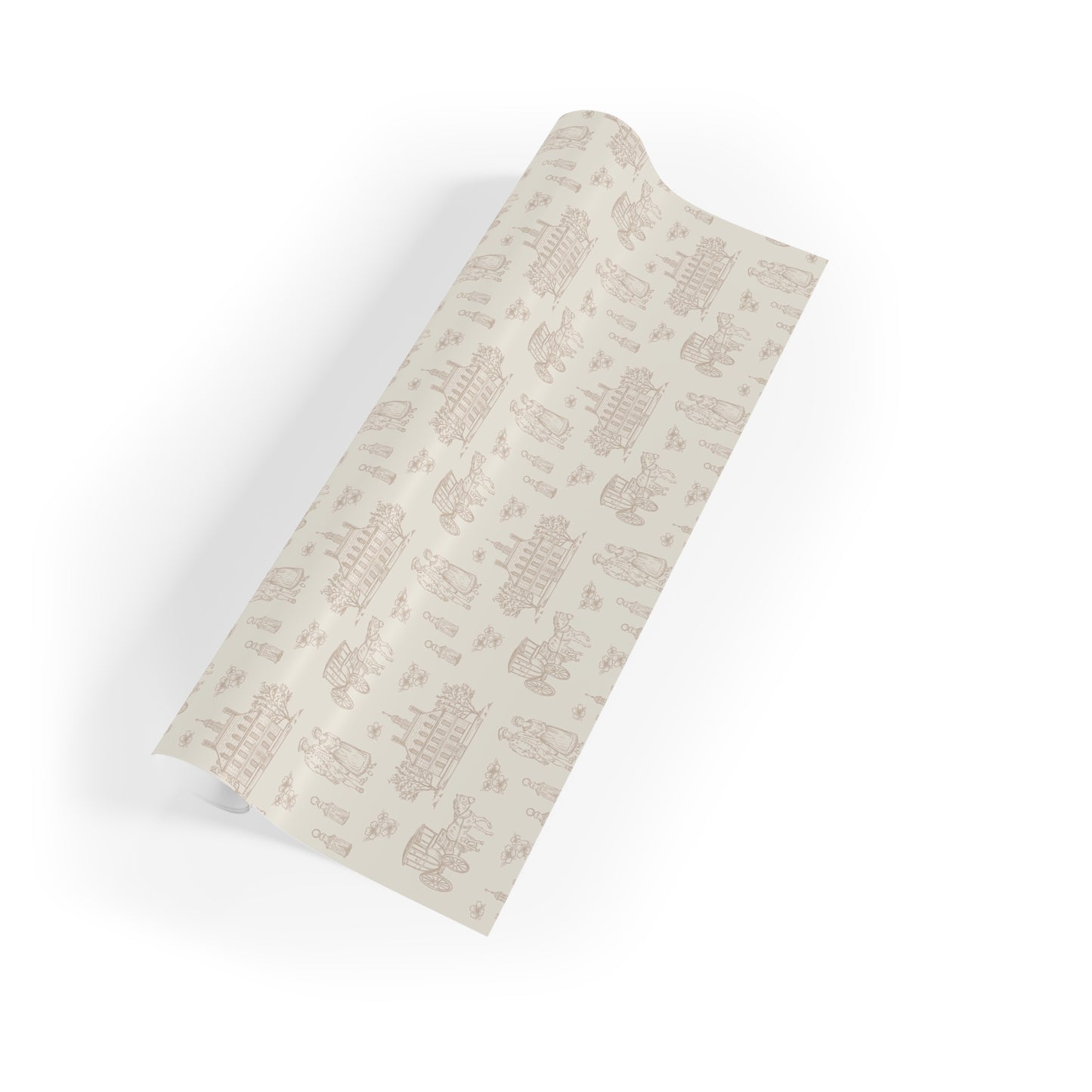 Neutral Beige Holiday Wrapping Paper Roll — Minimal Village Pattern